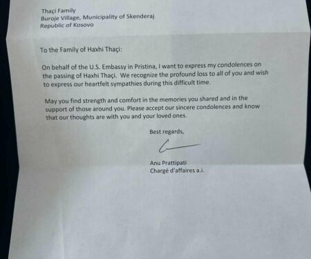 Ambasada amerikane shpreh ngushëllime për vdekjen e Haxhi Thaçit