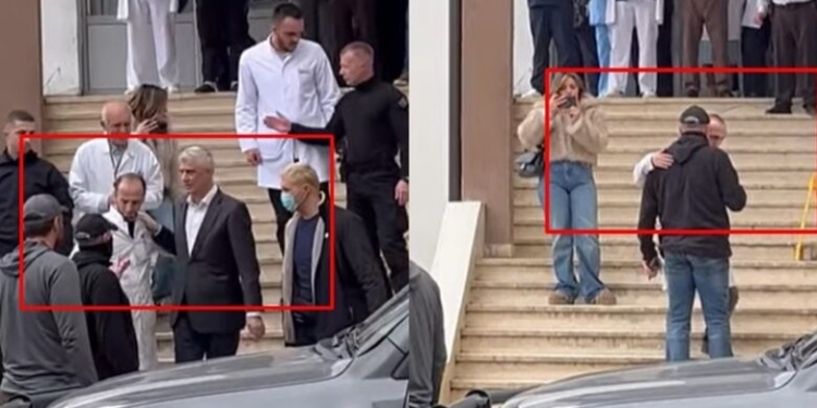 Momenti kur sigurimi i EULEX-it ia tërheq vërejtjen mjekut pas diskutimit me Thaçin