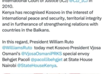 Kenia thotë se Pacollin e kanë pranuar si të deleguar të Presidentes Osmani