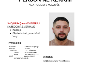 Policia e shpall në kërkim një 32 vjeçar nga Peja, dyshohet për dy vepra penale