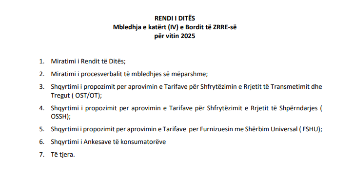 ZRrE mblidhet nesër për shqyrtimin e tarifave dhe ankesave