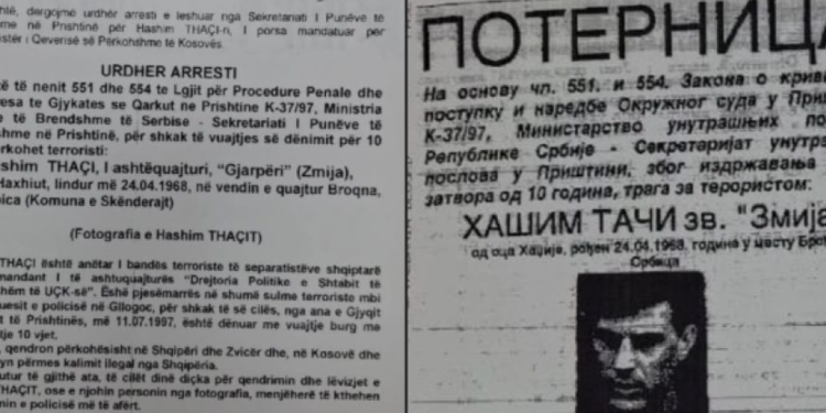 Publikohet urdhër arresti i Serbisë ndaj Hashim Thaçit – përshkruhej si “terrorist”