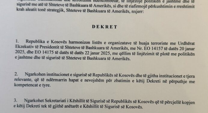 Kosova harmonizon me ShBA-në listën e organizatave të huaja terroriste