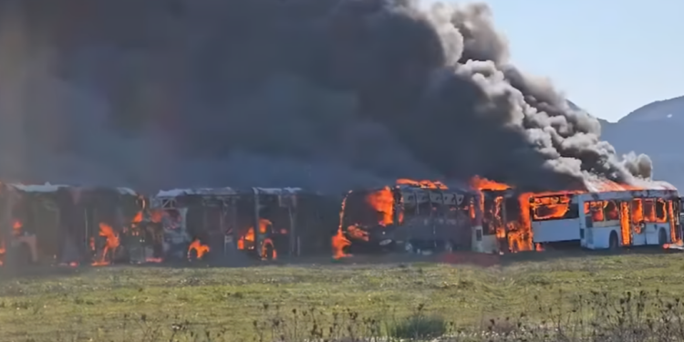 Bëhen ‘shkrumb e hi’ disa autobusë në një zonë parkimi në Durrës