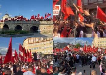 Protesta në Shkup, studentët kërkojnë dorëheqjen e Ministrit të Drejtësisë që po kundërshton provimin në gjuhën shqipe