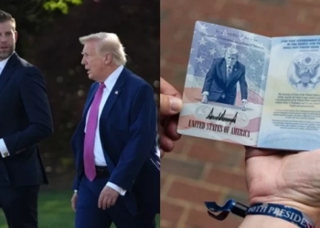 Djali i Trumpit prezanton pasaportën e re amerikane me fytyrën e babait të tij